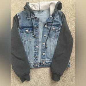 Denim Jacket with Sweatshirt Sleeves